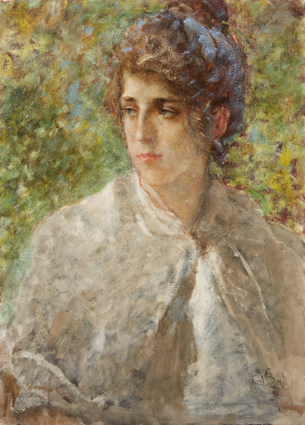 Giovane donna con lo scialle bianco